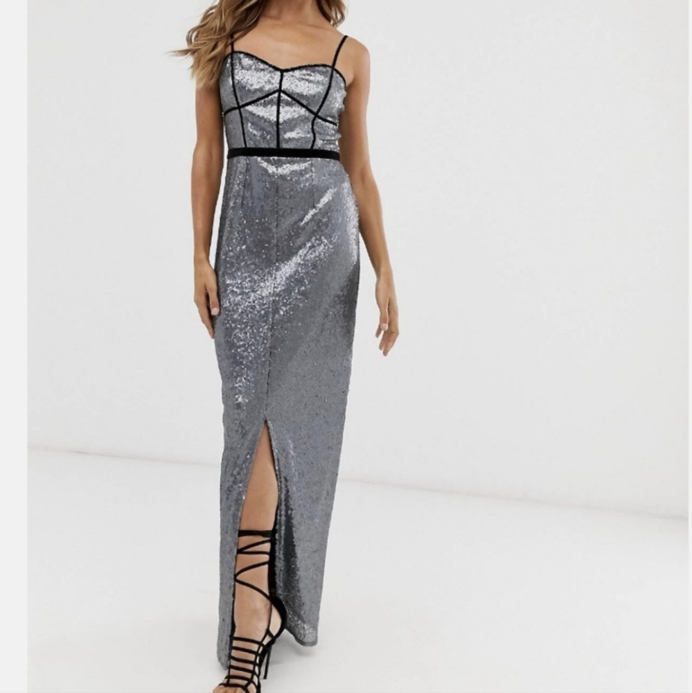 NWT Little Mistress Silver Sequin Strap Dress Women's US Size 10/UK Size 6